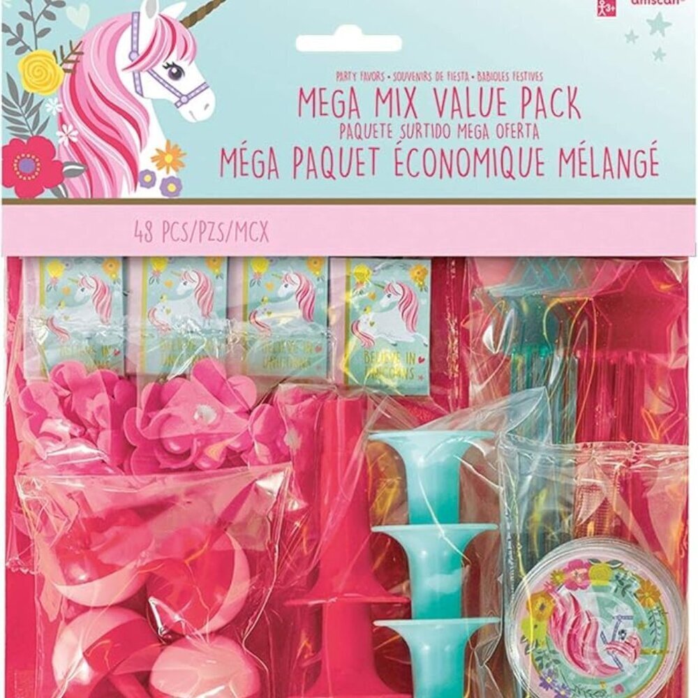 Amscan Magical Unicorn Mega Mix  Pack Favor, Multicolor, 11 1/2" x 9"- 48 Ct